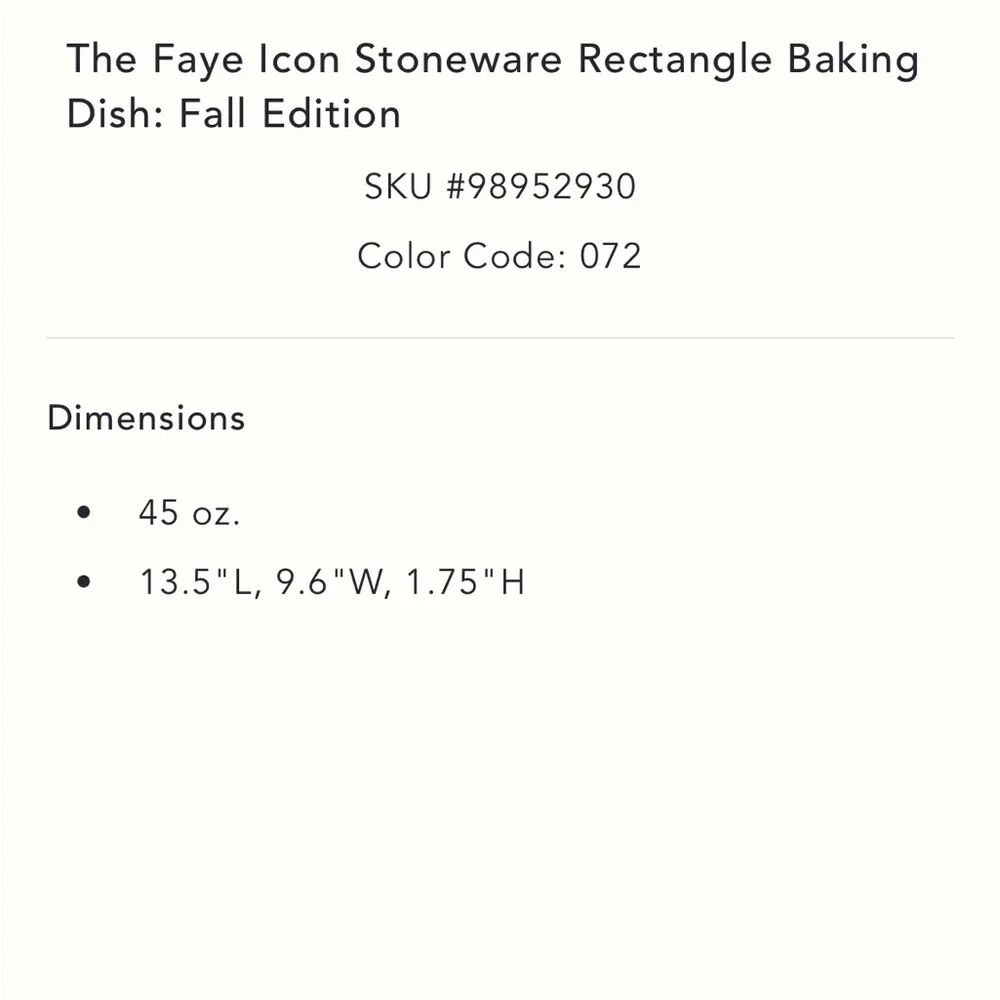 Faye x Anthropologie‎ stoneware rectangular baking dish